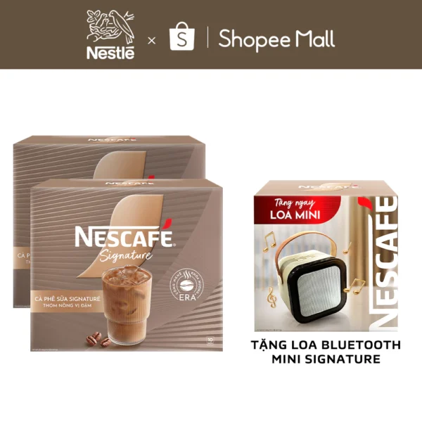 Combo 2 hộp cà phê sữa NESCAFÉ Signature – 10 gói/hộp, thơm nồng vị đậm.[Tặng 01 Loa Mini kết nối bluetooth NESCAFÉ]